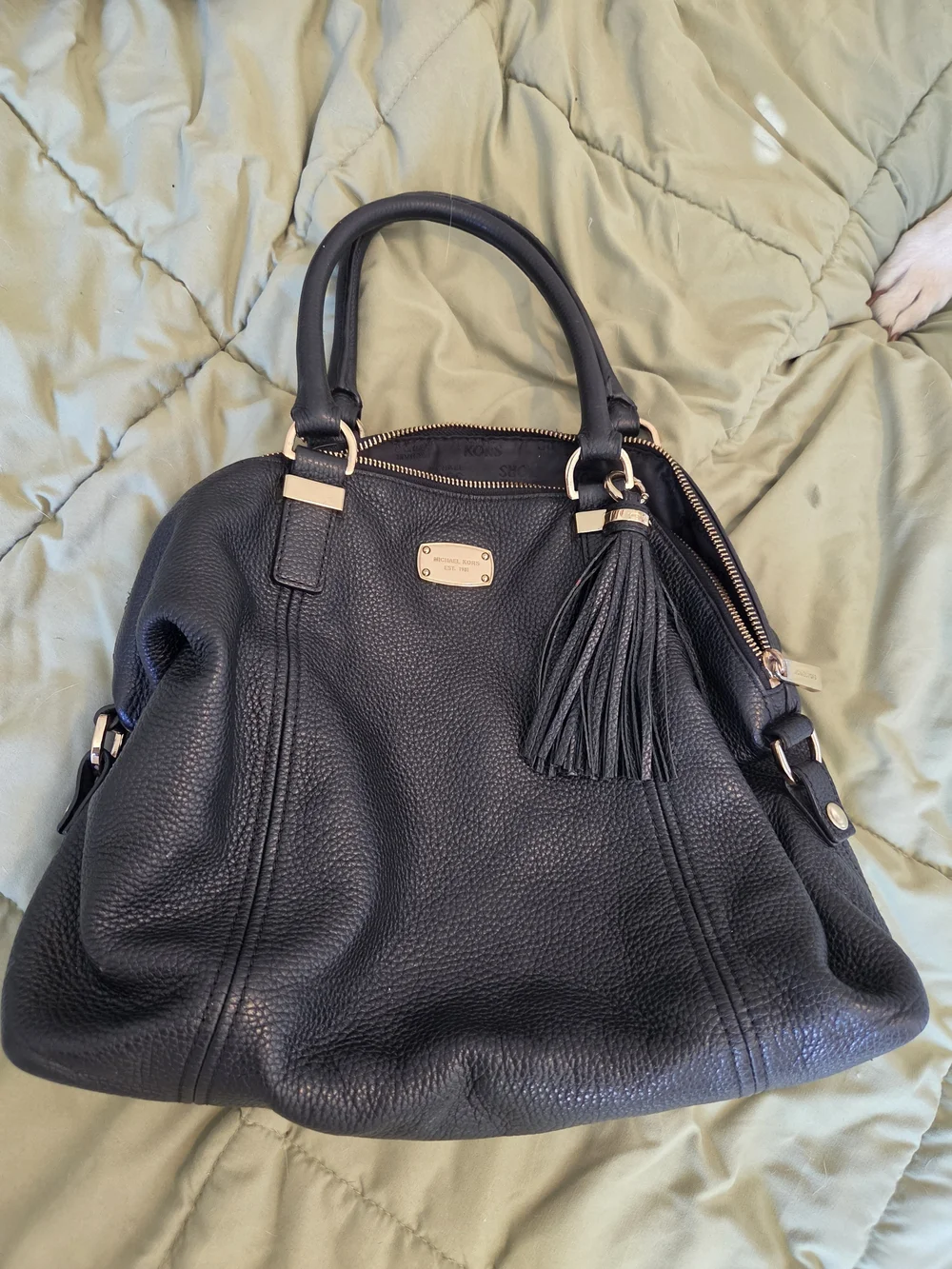 SALE.  Michael Kors Black Leather Tote Handbag with Tassel - Designer Style